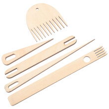 4 Sets Hand Stick Wooden Crochet Needle Weaving Comb