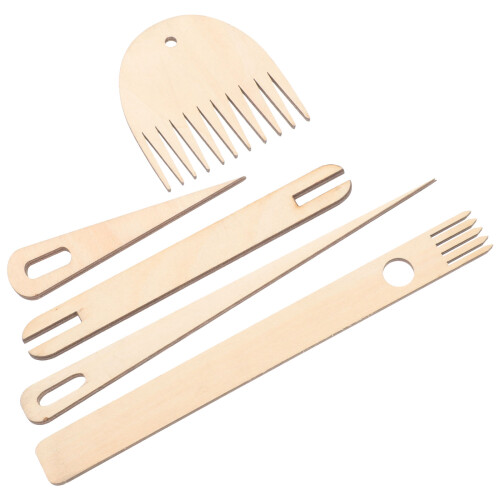 4 Sets Hand Stick Wooden Crochet Needle Weaving Comb