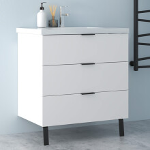 800mm Bathroom Vanity Units with Resin Sink 3 Drawers White Free Standing