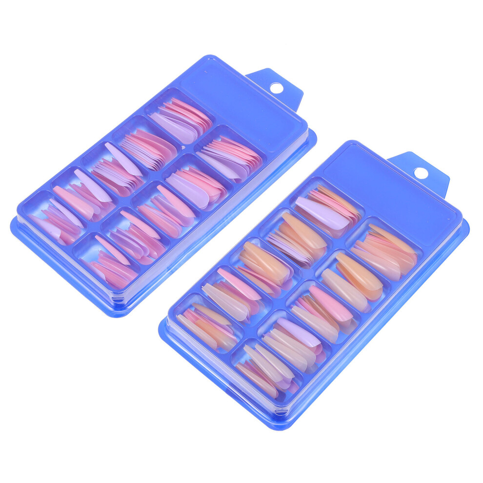 Aboofan 2 Boxes Flat Tip False Nails Solid Color Press On