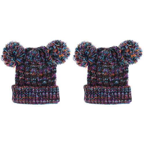 2Pcs Kids Knit Hat With Two Pompons For Winter Warmth (12) 1