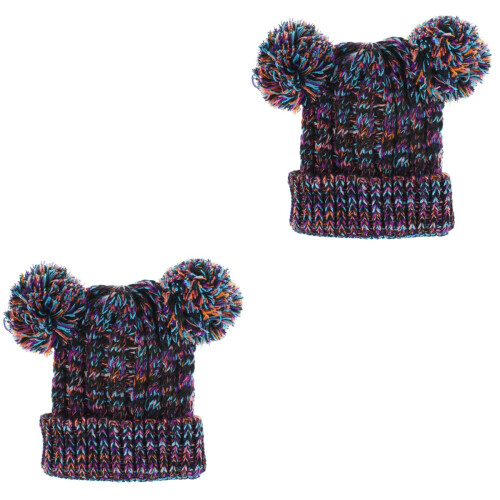 2Pcs Kids Knit Hat With Two Pompons For Winter Warmth (12) 2