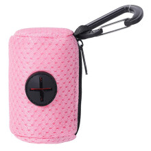 Dog Poop Bag Holder Mesh Fabric Attachment Zipper Dispenser Hangable Pet Waste Bag Holder for Walking and Hiking Pink