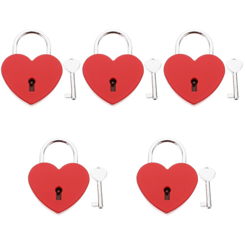 5 Pcs Zinc Alloy Mini Heart Padlock For Suitcase Security 2