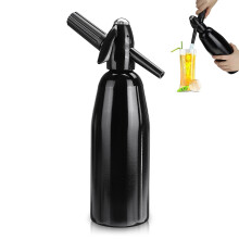 Soda Siphon 1L Aluminium Sparkling Water Maker, Portable Home Bar for Cocktails, 8 g CO2 Cartridges Not Included, Black