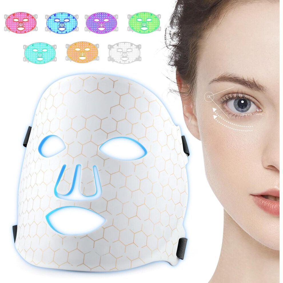 Light/Red Led Face Mask Therapy, Flexible Silicone Therapy Mask With 7 Colors, Infra Therapy Mask For Skin Tightening Anti-Aging