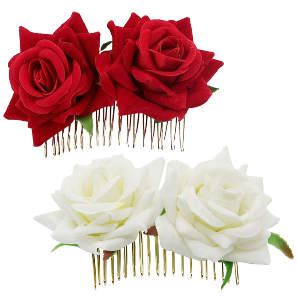 Villcase 6 Pcs Bridal Hair Bun Clips Fabric Rose Combs Wedding Styling Tool