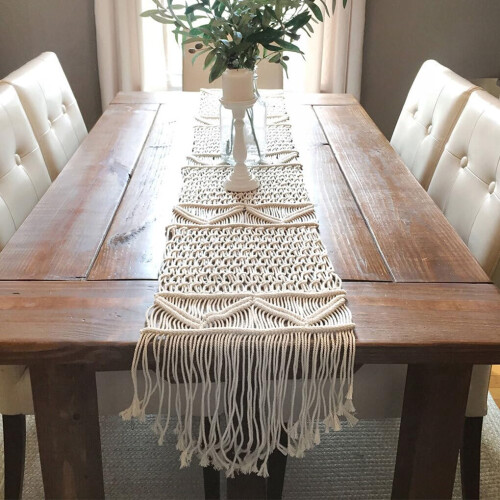 Macrame Table Runner Cotton Rope 35x160 cm Multipurpose Decoration Handmade Ornament Rustic Style