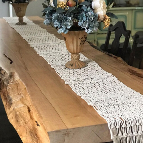 Macrame Table Runner Cotton Rope 35x160 cm Multipurpose Decoration Handmade Ornament Rustic Style 1