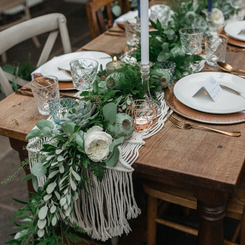 Macrame Table Runner Cotton Rope 35x160 cm Multipurpose Decoration Handmade Ornament Rustic Style 2