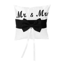 3Pcs Mr & Mrs Satin Ribbon Bow Wedding Ring Pillow Cushions