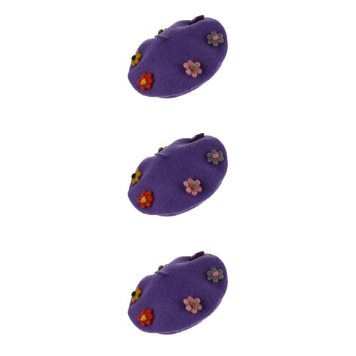 3 Pcs Children Wool Beret Hat With Flower For Winter 2