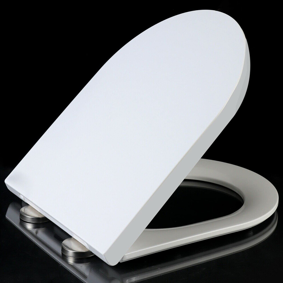 Soft Close Toilet Seat With Quick Release, Antibacterial White, D-Shape Lid, Adjustable Stainless Hinges 9393856135394
