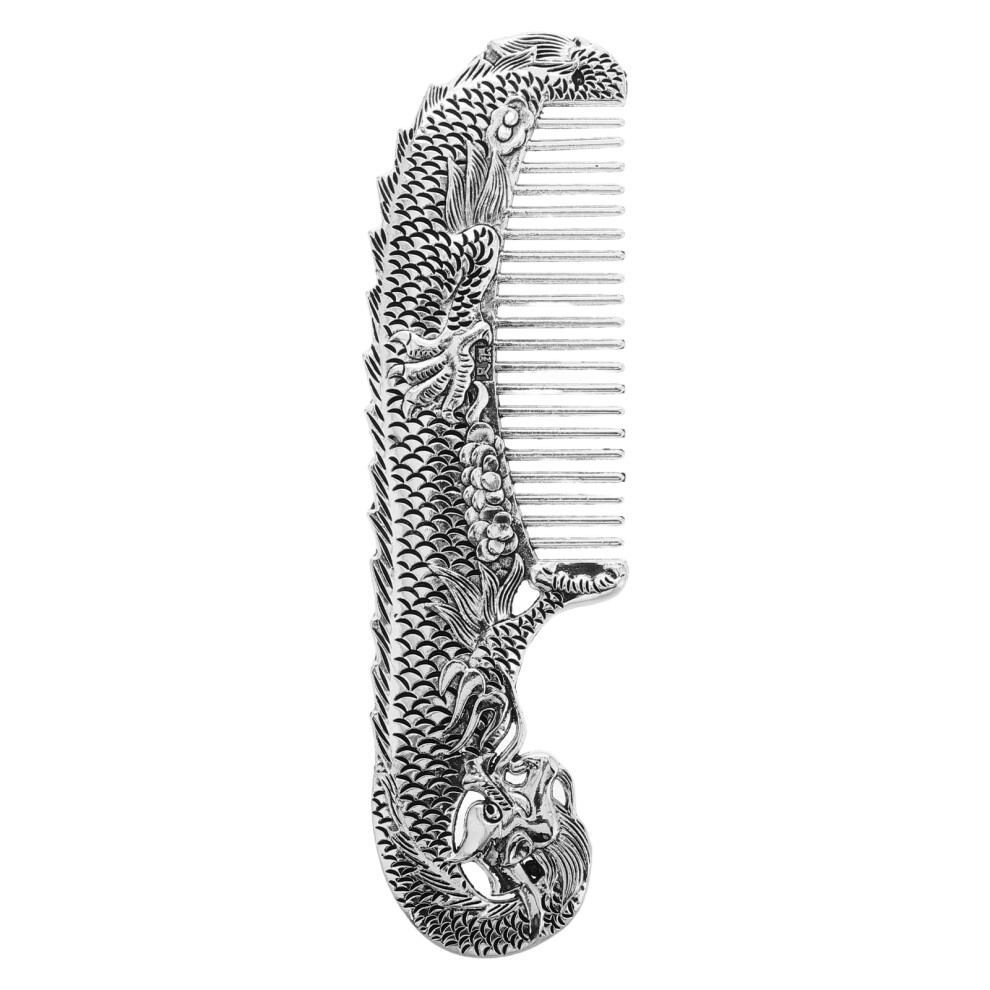 Chinese Hand Carved Dragon Comb Alloy Traditional Hair Styling Comb