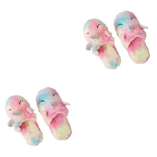 2Pcs Warm Plush Unicorn Cotton Slippers For Home Use 2