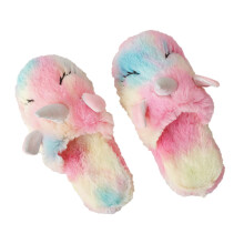 2Pcs Warm Plush Unicorn Cotton Slippers For Home Use