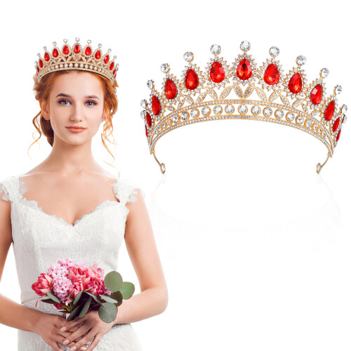 Rood Kroonvormige Tiara Voor Dames Bruiloft Accessoire 2