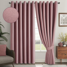 90" x 90" Blush Pink 260GSM Linen Curtains- 100% Blackout Thermal Eyelet Curtains