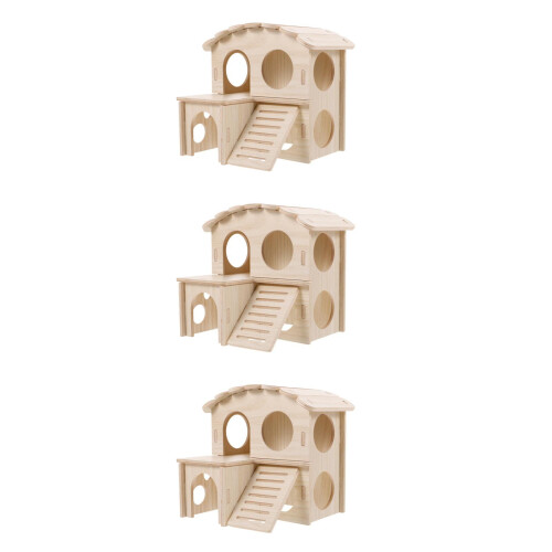 3Pièces Hamster Bois Durable Animaux Couche Double 1
