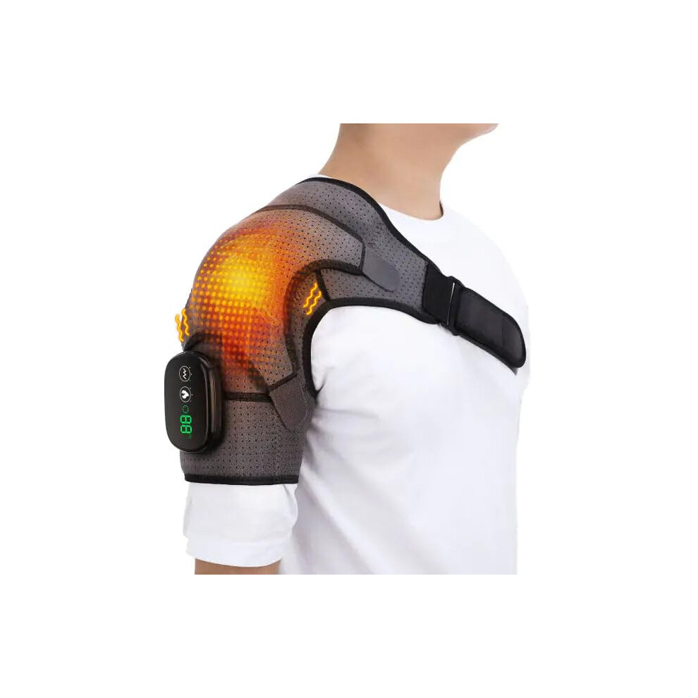 Black/Gray Electric Shoulder Brace With Heat And Vibration Therapy Adjustable Massage Pad For Pain Relief Muscle Recovery