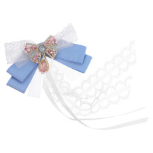 Lace Bowknot Brooch Pin With Rhinestone Neck Tie For Women And Girls