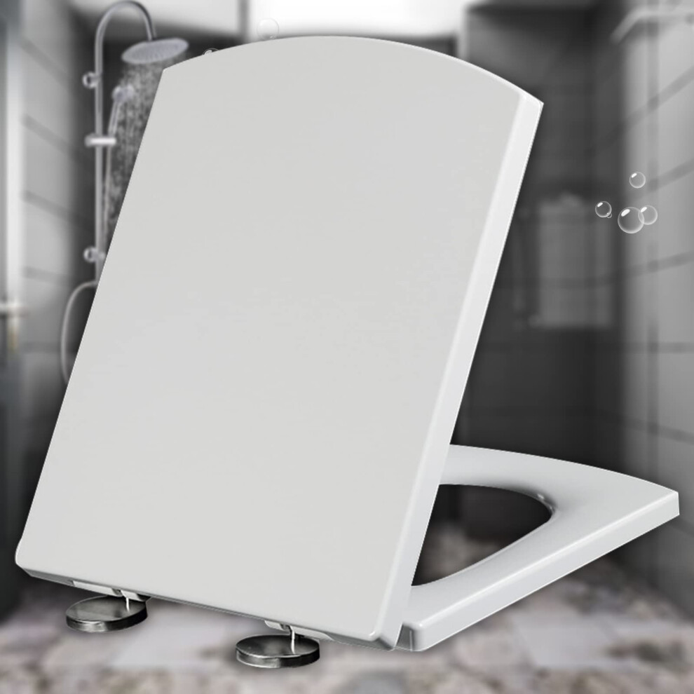 Soft Close Toilet Seat White Square With Quick Release Lid Non-Slip Bumpers 44-50X37cm 39.5-46.5X34.5cm 9393856136827