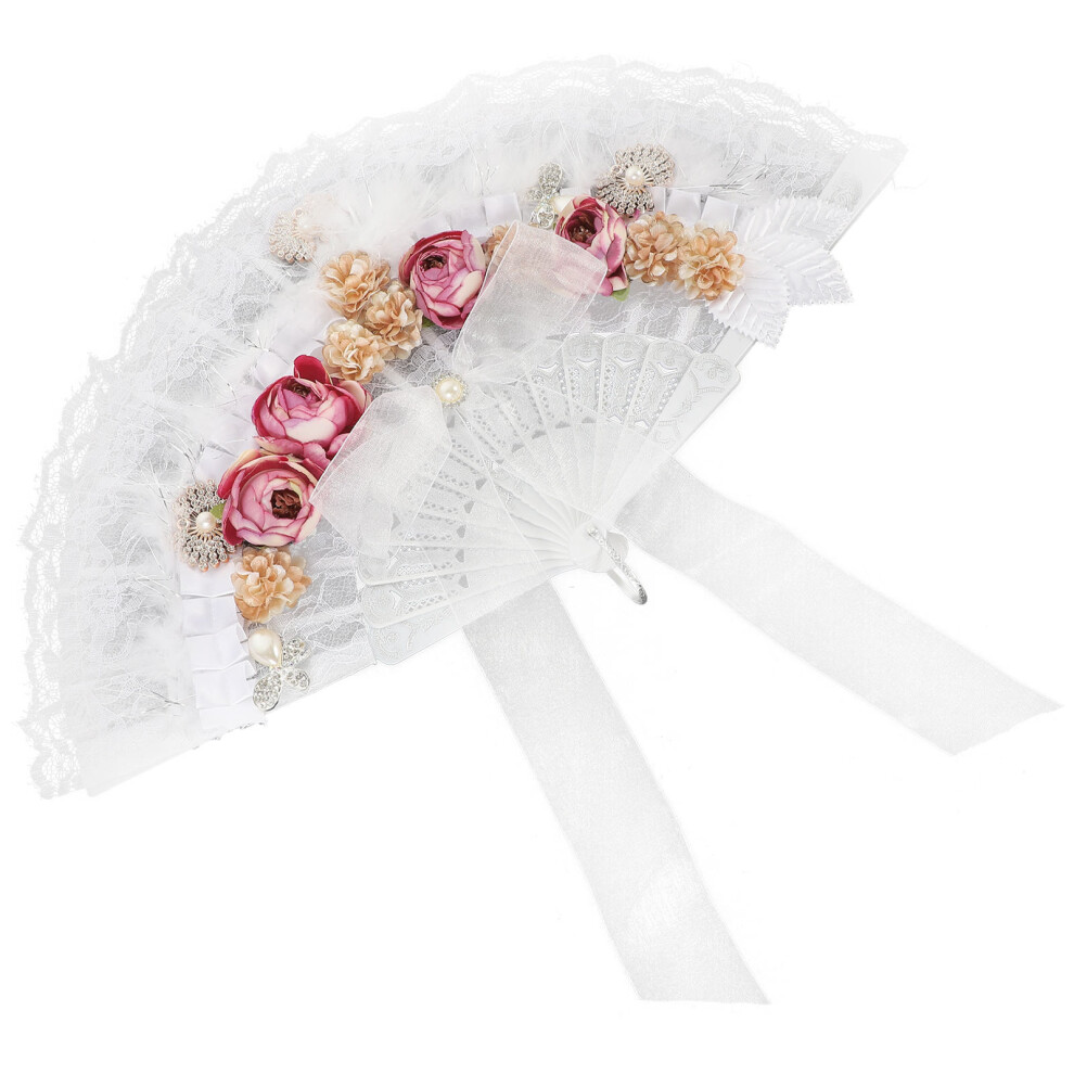 5Pcs European Wedding Bridal Lace Fan With Pearl Decor-image-OPC-PKXPMYY-NEW