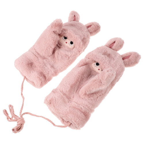 2 Pairs Women Winter Fluffy Plush Windproof Gloves 2