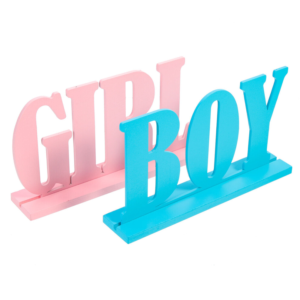 4 Pcs Wooden Gender Reveal Party Ornaments For Boy Or Girl Artibetter
