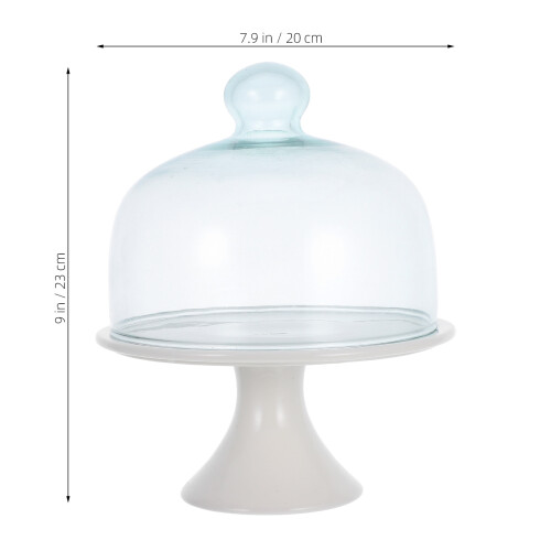 2Pcs Ceramic Cake Serving Plate With Glass Cover 2