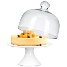 2Pcs Ceramic Cake Serving Plate With Glass Cover