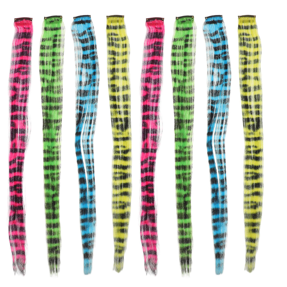 Aboofan 8Pcs Stripe Printed Clip In Straight Synthetic Hair Extensions