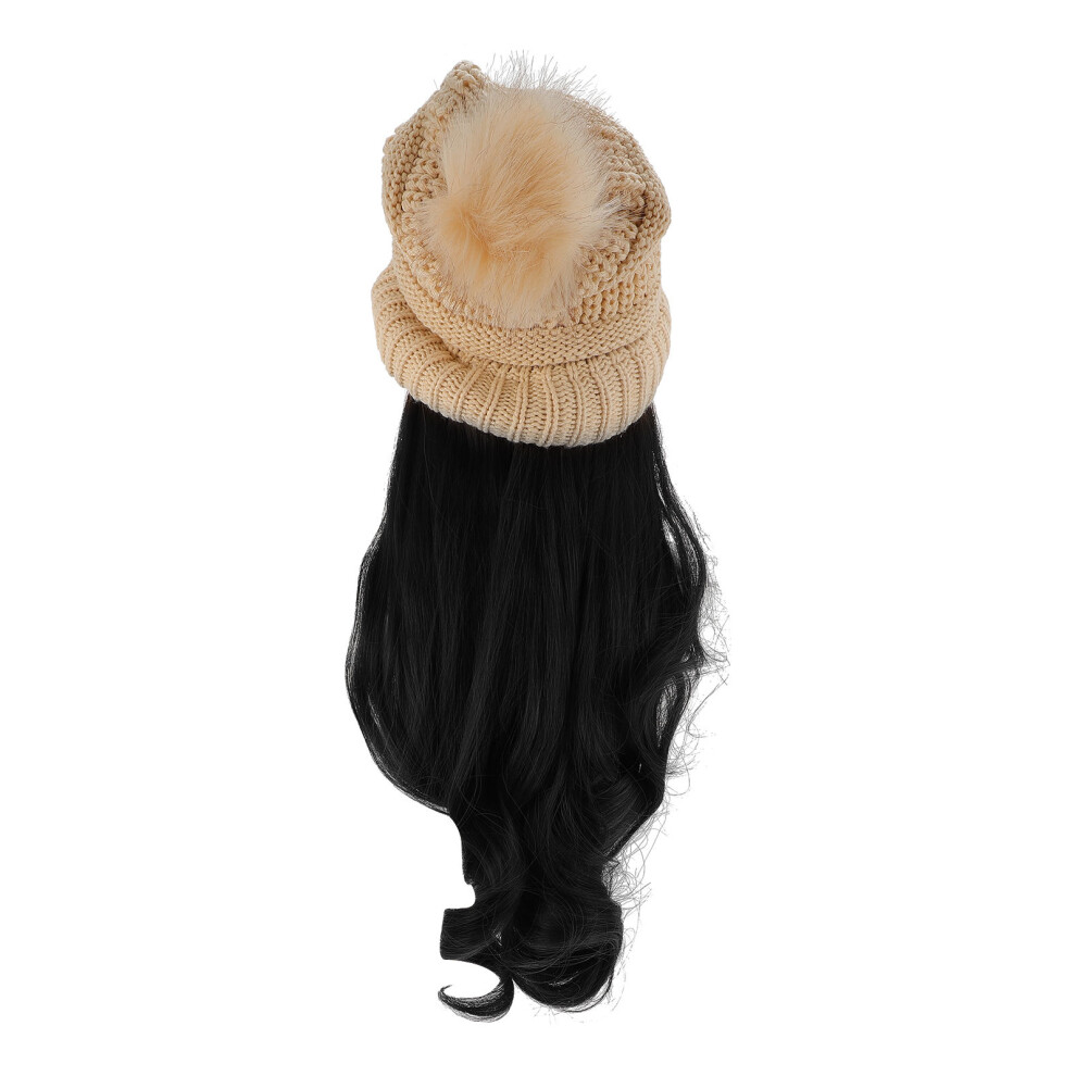 Vaguelly 3 Sets Women Long Curly Wig Detachable Hat Hair Extension