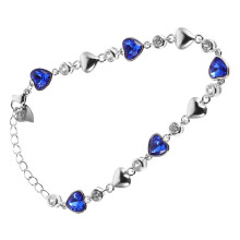 4Pcs Heart Charm Bracelet For Women Crystal Stone Silver Tone