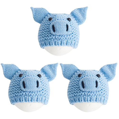 3Pcs Newborn Crochet Hat Infant Knitted Pig Design Blue 1