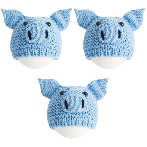 3Pcs Newborn Crochet Hat Infant Knitted Pig Design Blue 2