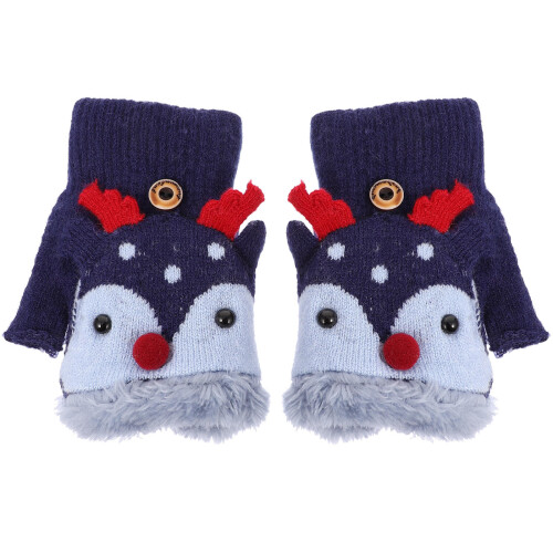 2 Pairs Kids Windproof Warm Half-Finger Gloves