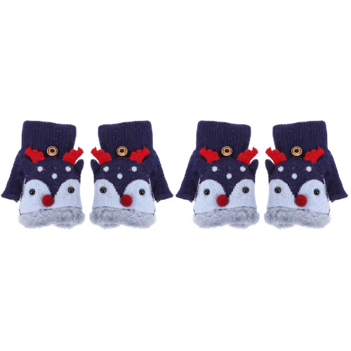 2 Pairs Kids Windproof Warm Half-Finger Gloves 1