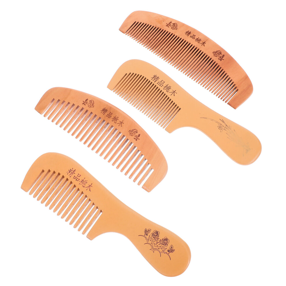 Artibetter Unisex Peach 8 Pcs Wood Carved Pocket Combs Anti Static Massage