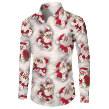 Christmas Shirt Men's Slim Fit Xmas Shirt Button-Down Winter Beige XL 3D Printed Shirt With Buttons