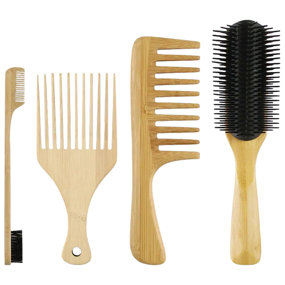 Villcase Unisex 8 Pcs Hair Combs Bamboo Detangling Styling Tool