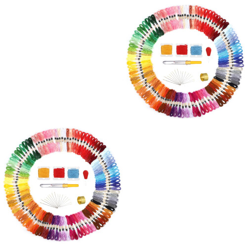 2Sets Embroidery Floss Assorted Colors Polyester Threads Iron Needles 2
