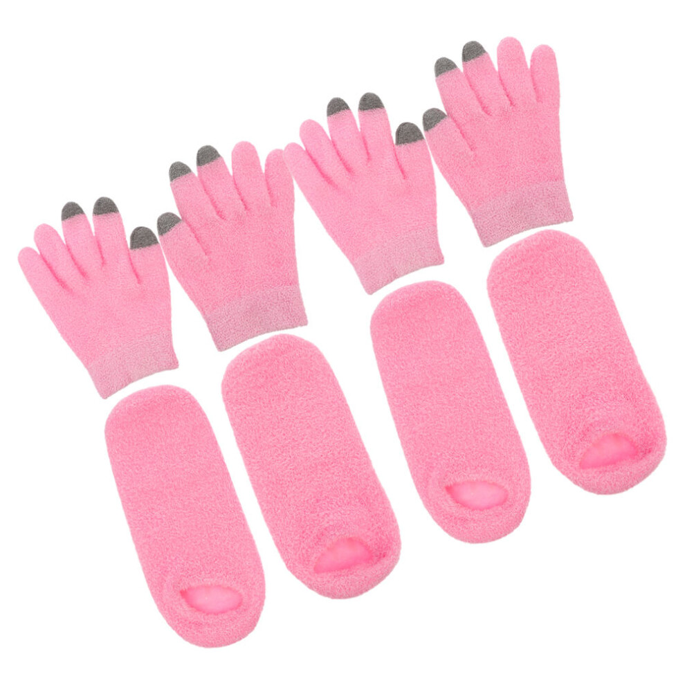 Iplusmile 4 Pairs Moisturizing Gloves And Socks Set For Dry Skin Care Pink