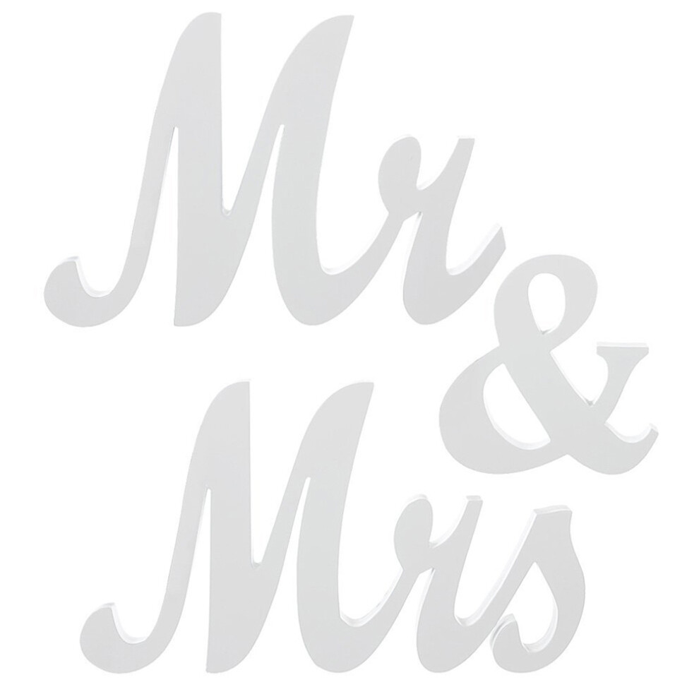 2Pcs Mr & Mrs Shaped Wooden Wedding Table Plaque Decor (White)-image-OPC-PKXQD66-NEW