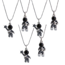 1 Set 6 Pcs Creative Astronaut Pendant Necklaces Steel Color