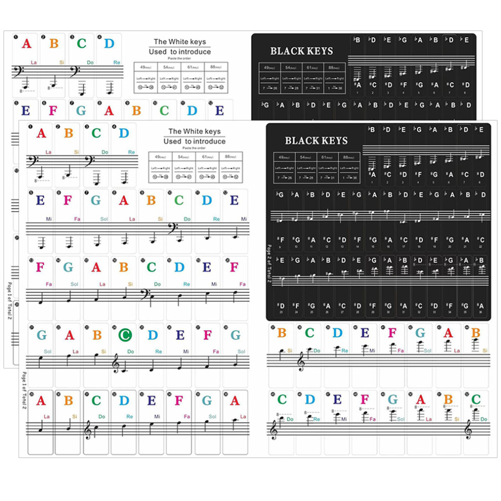 8 Sets Beginner Piano Keyboard Stickers For Electronic Organ 033590385936