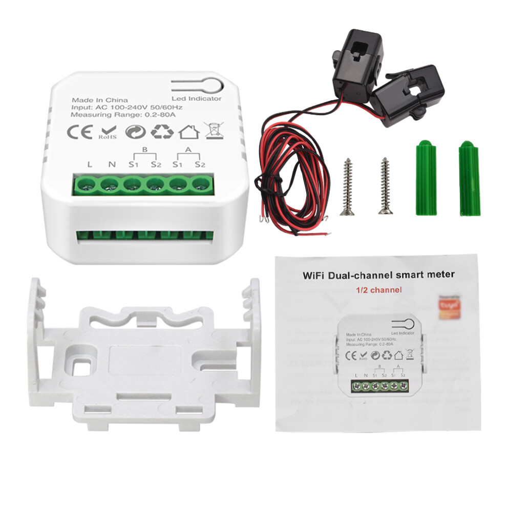 Smart Energy Meter Ty Power Monitor 2X 80A Ct Clamp Electricity Usage 609610675877