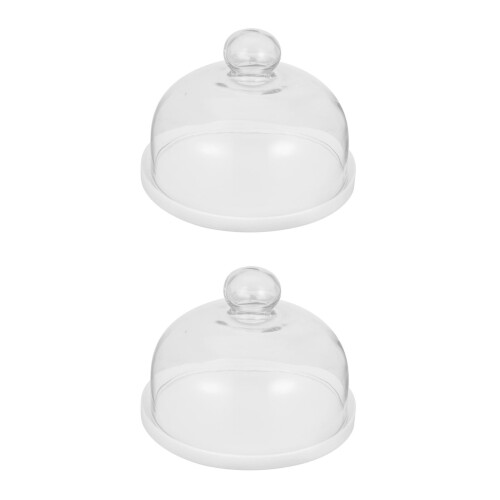 2Pcs Ceramic Cake Plate With Glass Cover 2