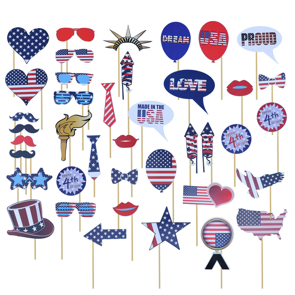 48 Pcs Photo Booth Props For America Independence Day Party 3364072444221