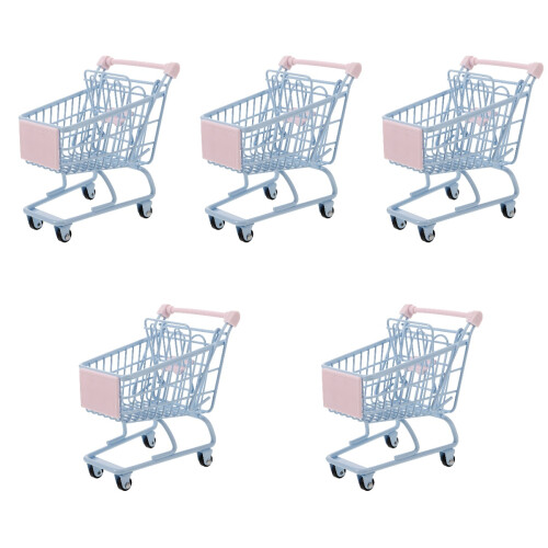 5Pcs Mini Shopping Cart Toy Trolley Desktop Storage Organizer 2